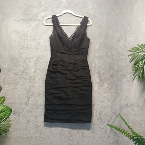 MONIQUE LHULLIER BRIDESMAIDS Women Pleated Dress Knee Length Black Size 2 - Picture 1 of 12